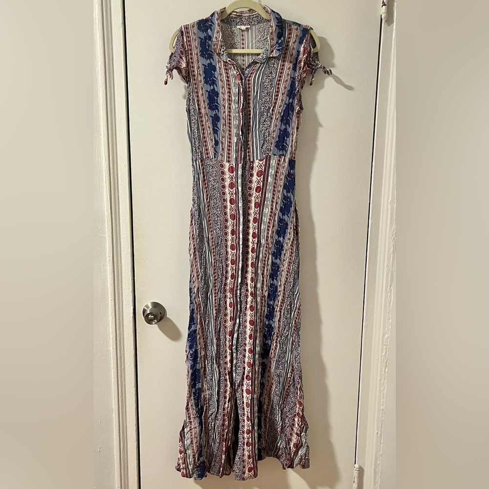 En Crème Blue / Pink Floral & Paisley Maxi Dress | Size Large